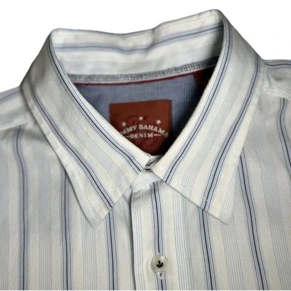 Tommy Bahama Jeans Flip Cuff Striped Button Up Shirt Men L Blue White Beach Camp - Picture 6 of 9